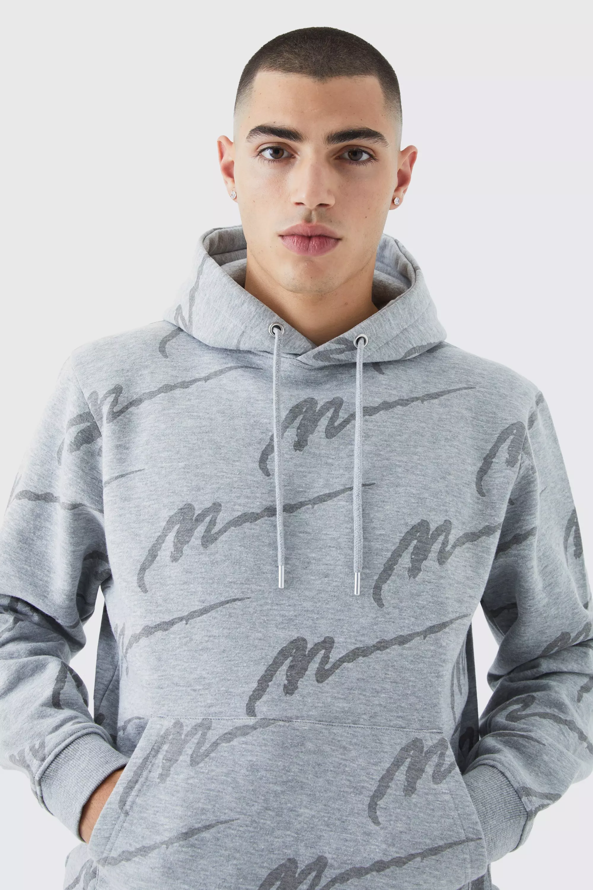 All over man printed hooded hot sale tracksuit grey